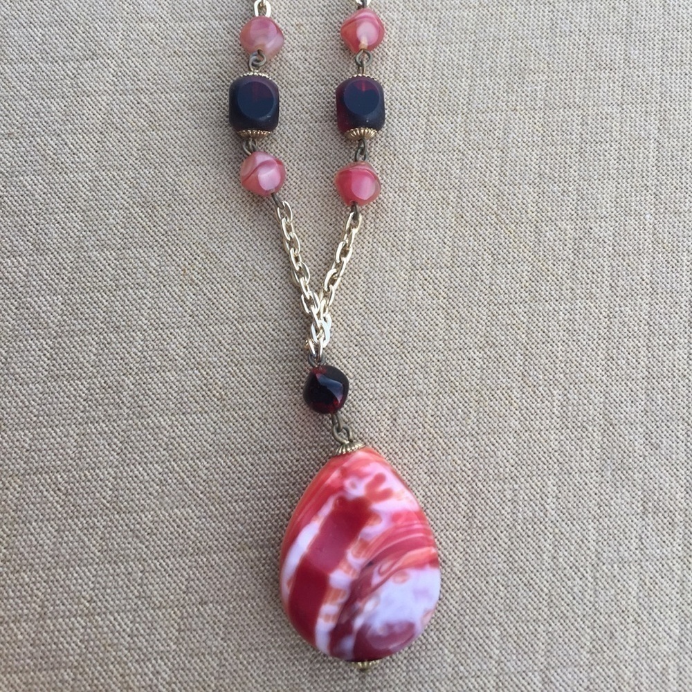 Vintage Necklace Marbled Drop Stone - Picture 1 of 4